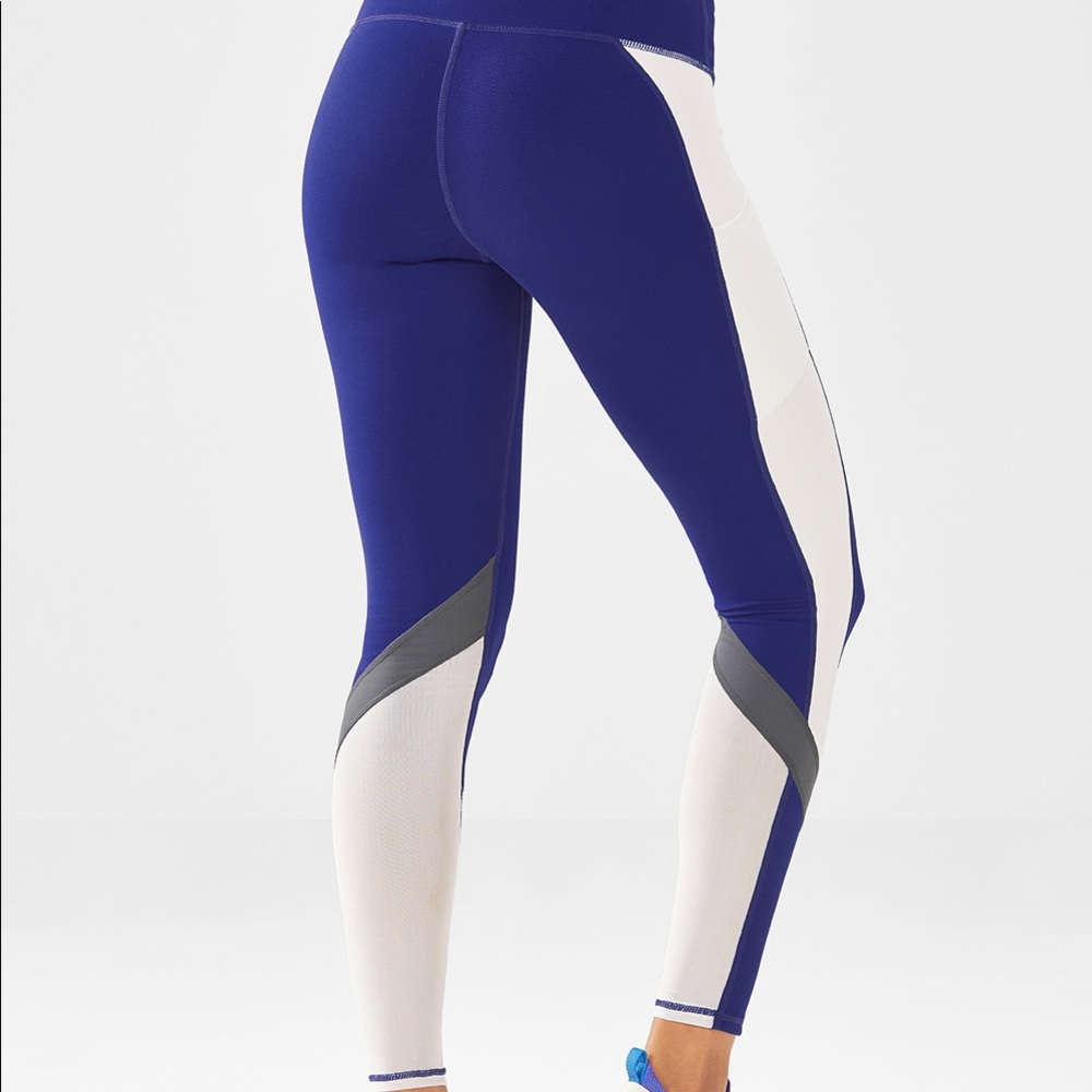 Fabletics Mid Rise Mesh Powerhold Blue Leggings - Picture 2 of 8
